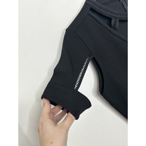 Bebe Black Short Sleeve Cut Out Stretch V Neck Ruffle Dress Size Small - Picture 3 of 7